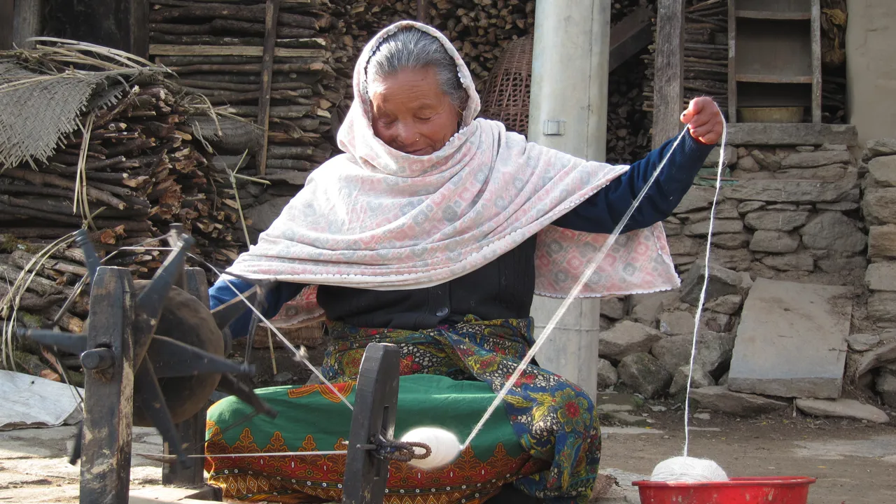 Det går stærkt, når kvinden spinder uld. Foto Viktors Farmor