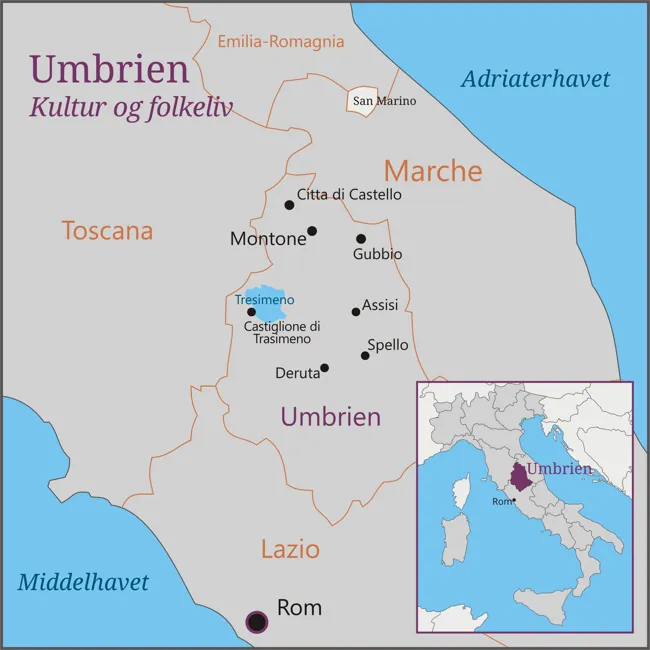 Italiens Umbrien - Montone - Spello - Deruta - Trasimeno - Castiglione di Trasimeno -  Citta di Castello - Gubbio - Assisi