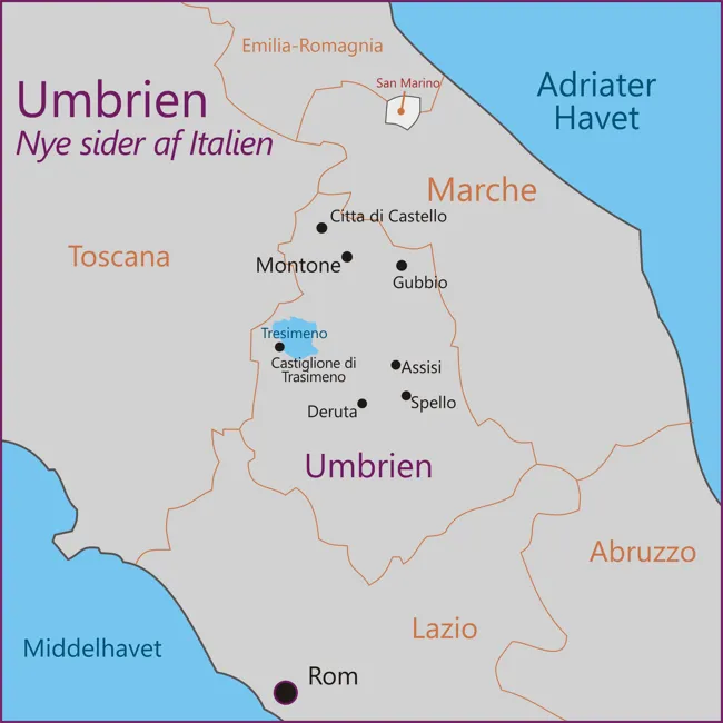 Italiens Umbrien - Montone - Spello - Deruta - Trasimeno - Castiglione di Trasimeno -  Citta di Castello - Gubbio - Assisi