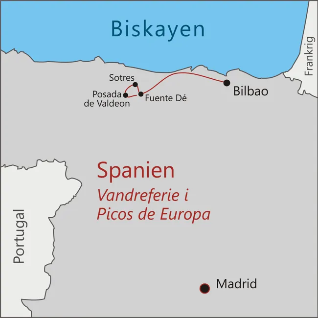 Spanienkort - vandreferie i Picos de Europa
