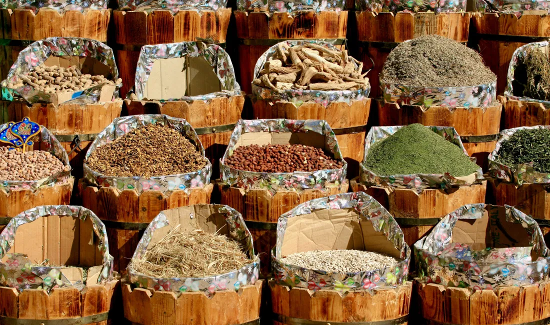 Krydderier til salg i Aswan. Foto af Anders Stoustrup