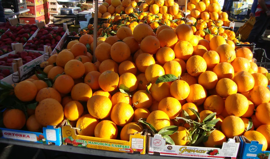 I Catania på Sicilien finder vi en masse frisk frugt på markederne. Foto Viktors Farmor
