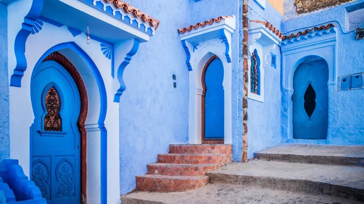 I Chefchaouen i Rif-bjergene har husene farven indigo. Foto Viktors Farmor