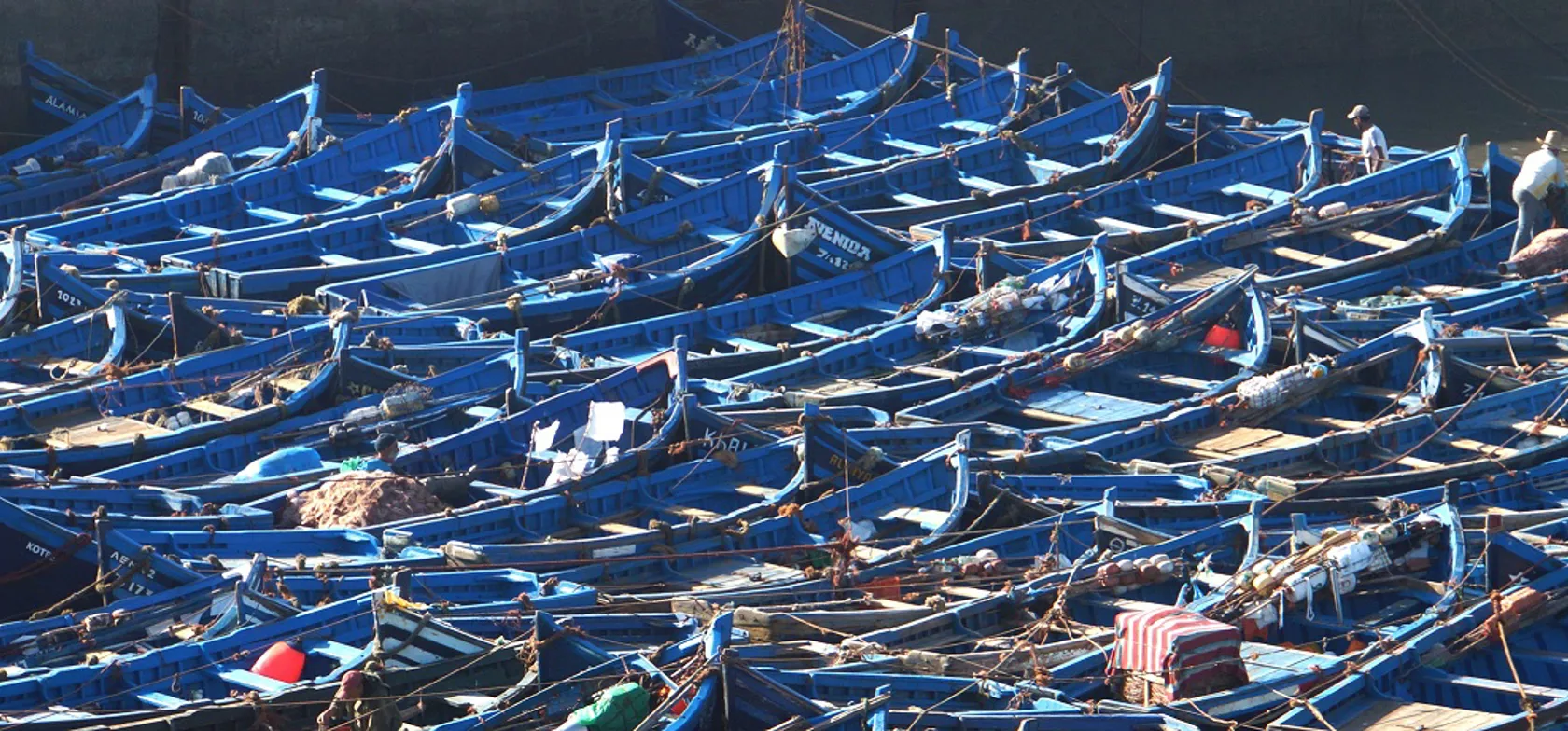 Blå er den gennemgående farve i kystbyen Essaouira, selv fiskernes joller har denne farve. Foto Claus Pehrsson
