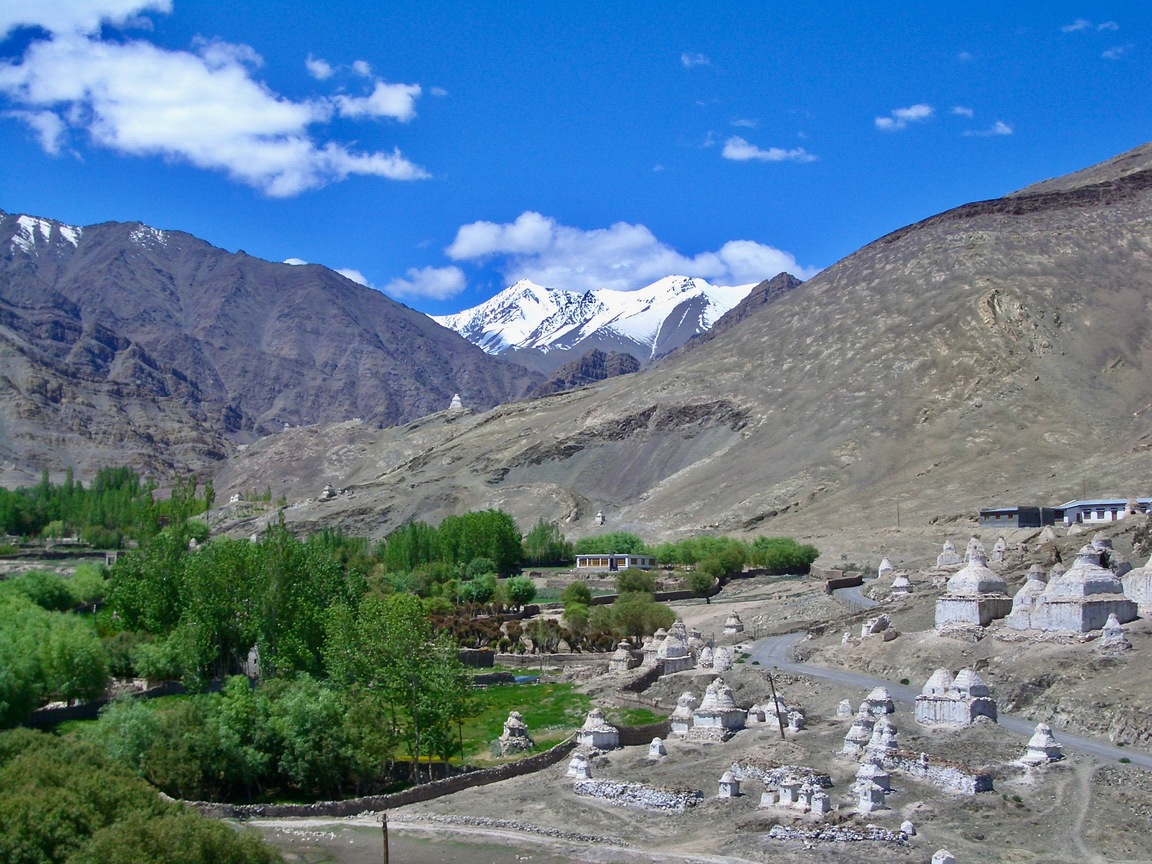 Frodige dale og golde bjerge mødes i Ladakh. Foto af Gudik Holm Plews