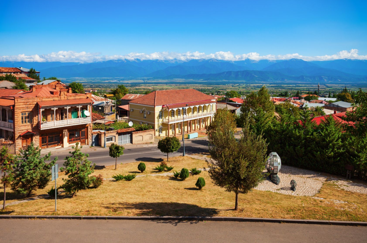 Den hyggelige by Telavi med en fantastisk udsigt til bjergene. Foto Viktors Farmor