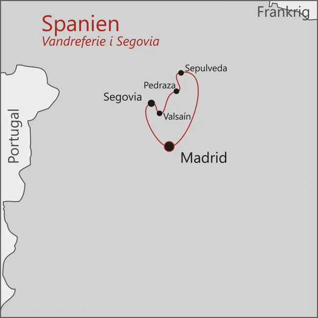 Kort over Spanien - vandreferie i Segovia