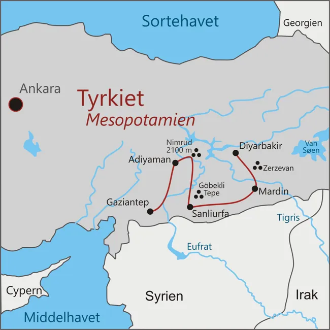 Tyrkiets Mesopotamien - Diyarbakir  -  Mardin -  Sanliurfa - Nimrods bjerg -  Göbekli Tepe - Gaziantep