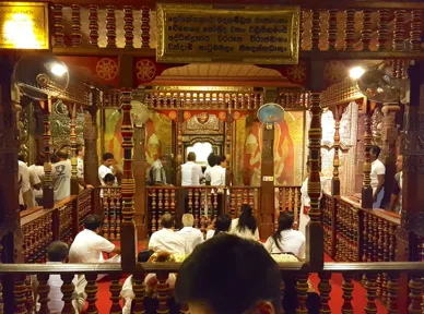 I Tandens Tempel i Kandy i Sri Lanka defilerer man forbi en relikvie fra Buddhas mund. Foto Hanne Christensen