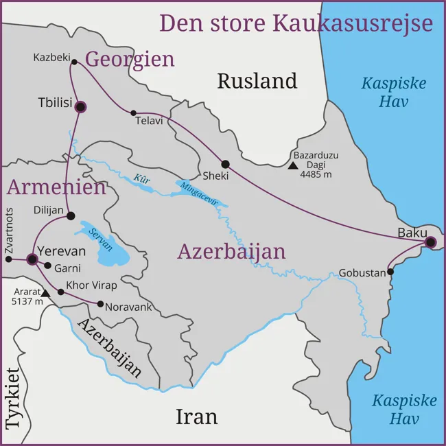 Azerbaijan - Baku - Georgien - Telavi - Kazbeki - Tbilisi - Armenien - Dilijan - Yerevan - Garni - Khor Virap - Noravank