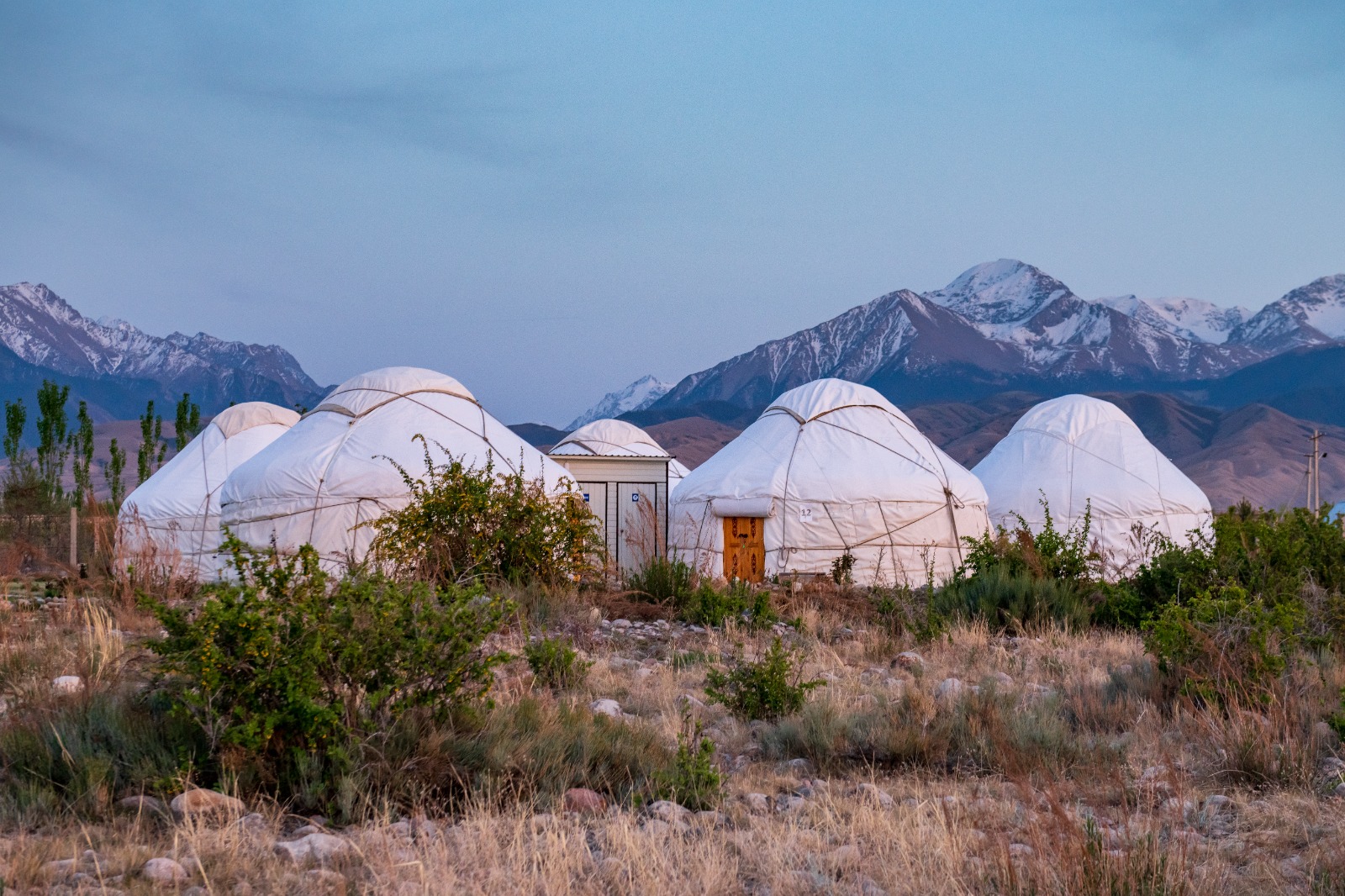 Vi overnatter i en lille jurtlejr, i traditionelle telte med plads til op til fire personer sammen. 