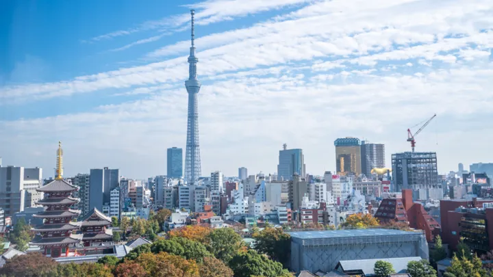 Skytree-tårnet troner højt midt i bylandskabet i Tokyo. Foto Viktors Farmor