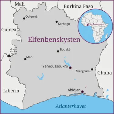 Kort over Elfenbenskysten