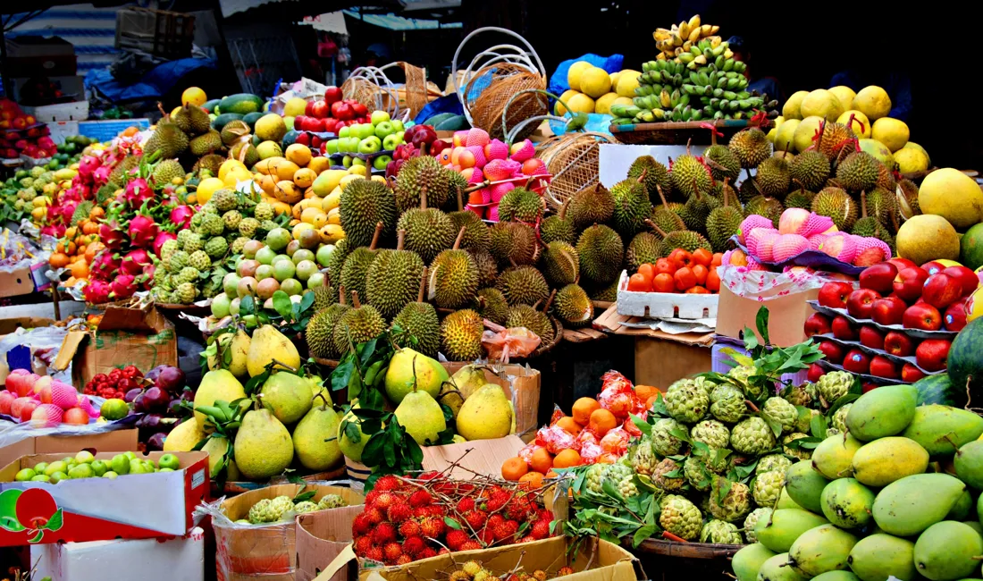 På Vietnams markeder kan man blandt andet støde på uimodståelige frugtboder. Foto Viktors Farmor