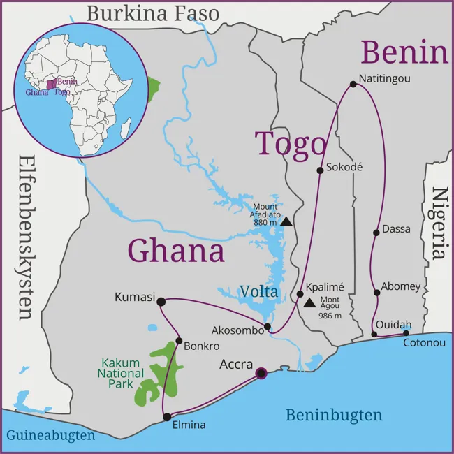Ghana Accra Elmina Kumasi Akosombo Togo Sokode - Benin Natitingou Abomey Ganvie Ouidah