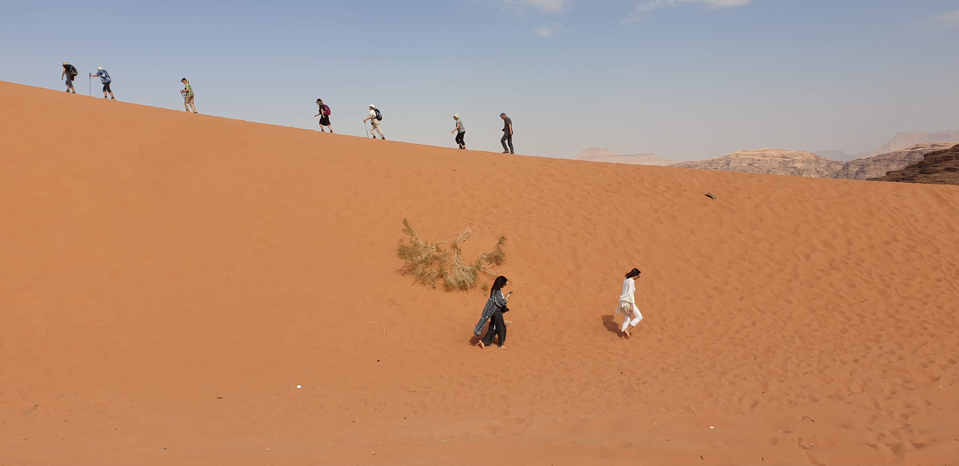 Vi vandre i det bløde sand i Wadi Rum ørkenen. Foto Bjarke Vestesen
