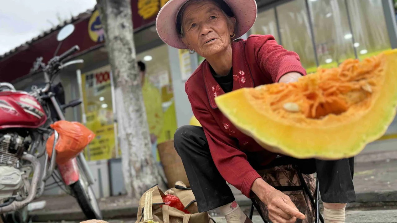Det lokale lørdagsmarked i Dali er i fuld gang. Foto af Signe Bjørnskov Mynster