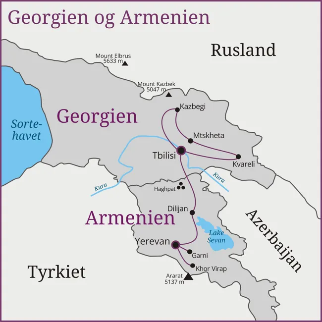 Kort over Georgien og Armenien