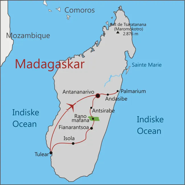 kort over rejsen til Madagaskar