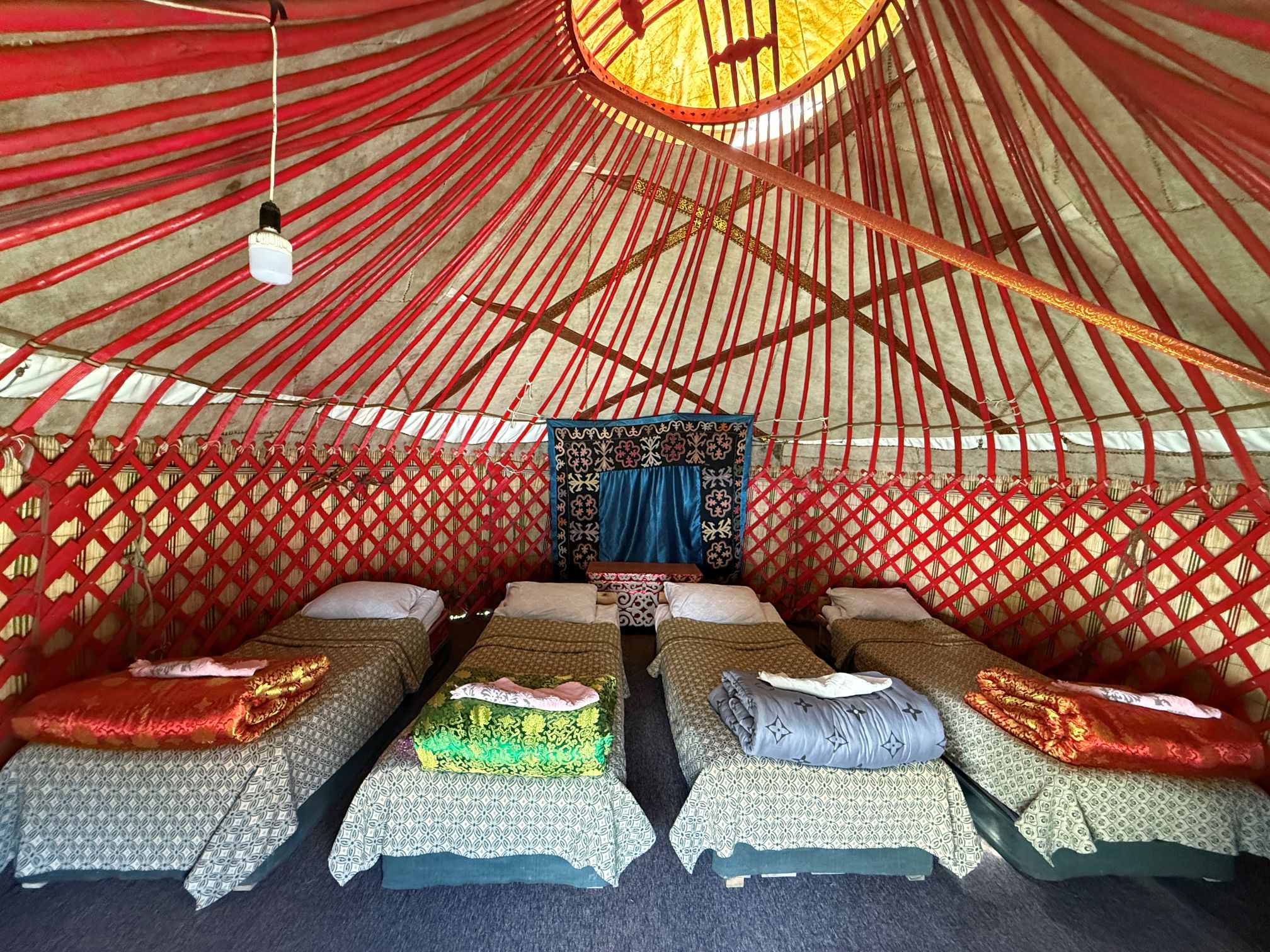 Vi bor 2 eller 3 personer sammen de nætter, hvor vi overnatter i jurte. Foto Viktors Farmor 