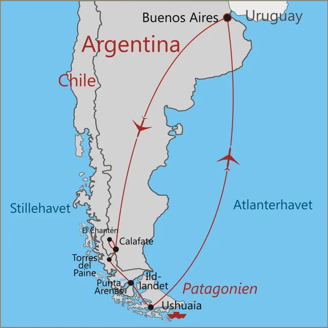 Rejse til Patagonien - Chile - Argentina - Torres del Paine - Punta Arenas - Ushuaia