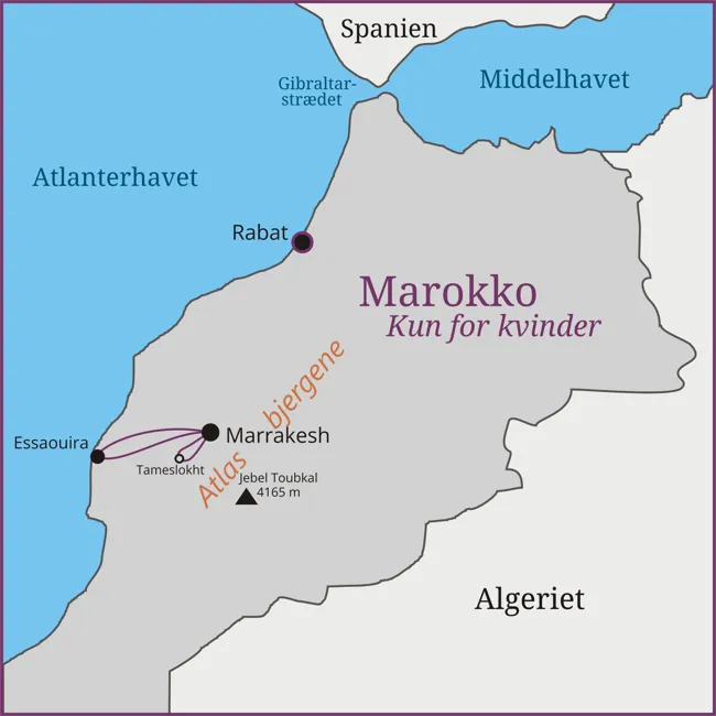 Kort til rejsen Marokko kun for kvinder