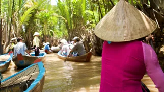 Der kan godt være trængsel på Mekong deltaet små vandveje. Foto af Anders Stoustrup