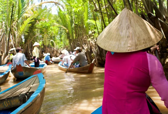 Der kan godt være trængsel på Mekong deltaet små vandveje. Foto af Anders Stoustrup