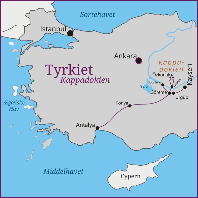 Tyrkiets Kappadokien; Kayseri - Goreme/Ürgüp - Özkonak - Konya - Antalya