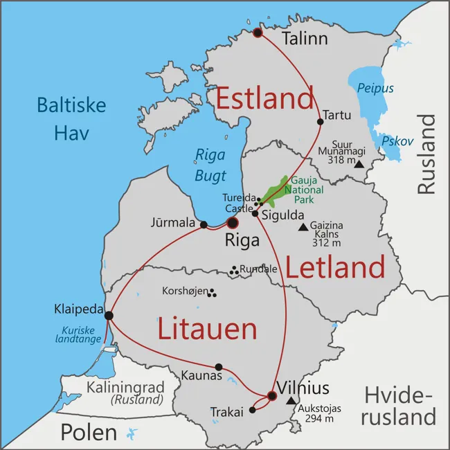 Talinn - Tartu - Sigulda - Vilnius - Klaipeda - Kuriske landtange - Jurmala - Riga