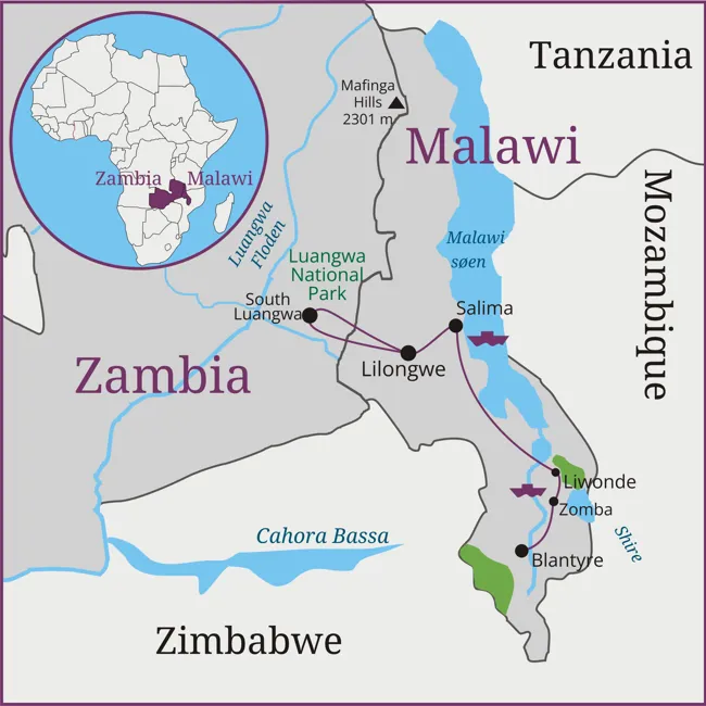Malawi og Zambia - Blantyre - Zomba - Liwonde - Salima - Malawi søen - Lilongwe - Luangwa