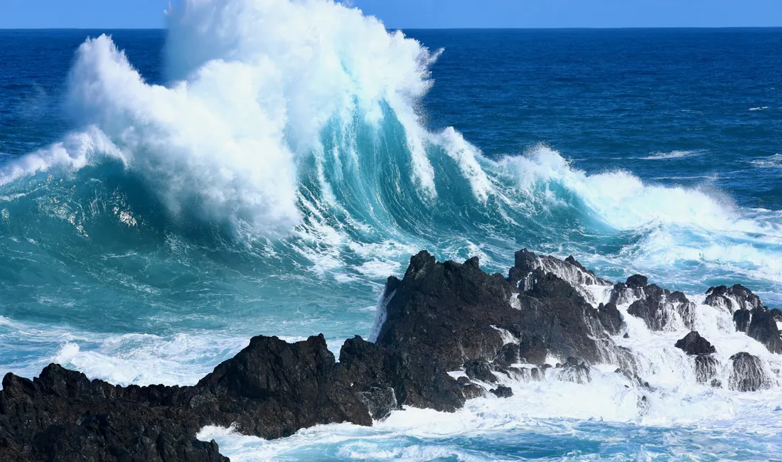Er havet roligt kan man bade ved Porto Moniz - alternativt kan man studere de imponerende bølger. Foto Anders Stoustrup
