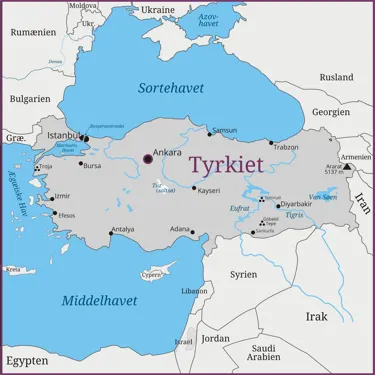 Kort over landet Tyrkiet