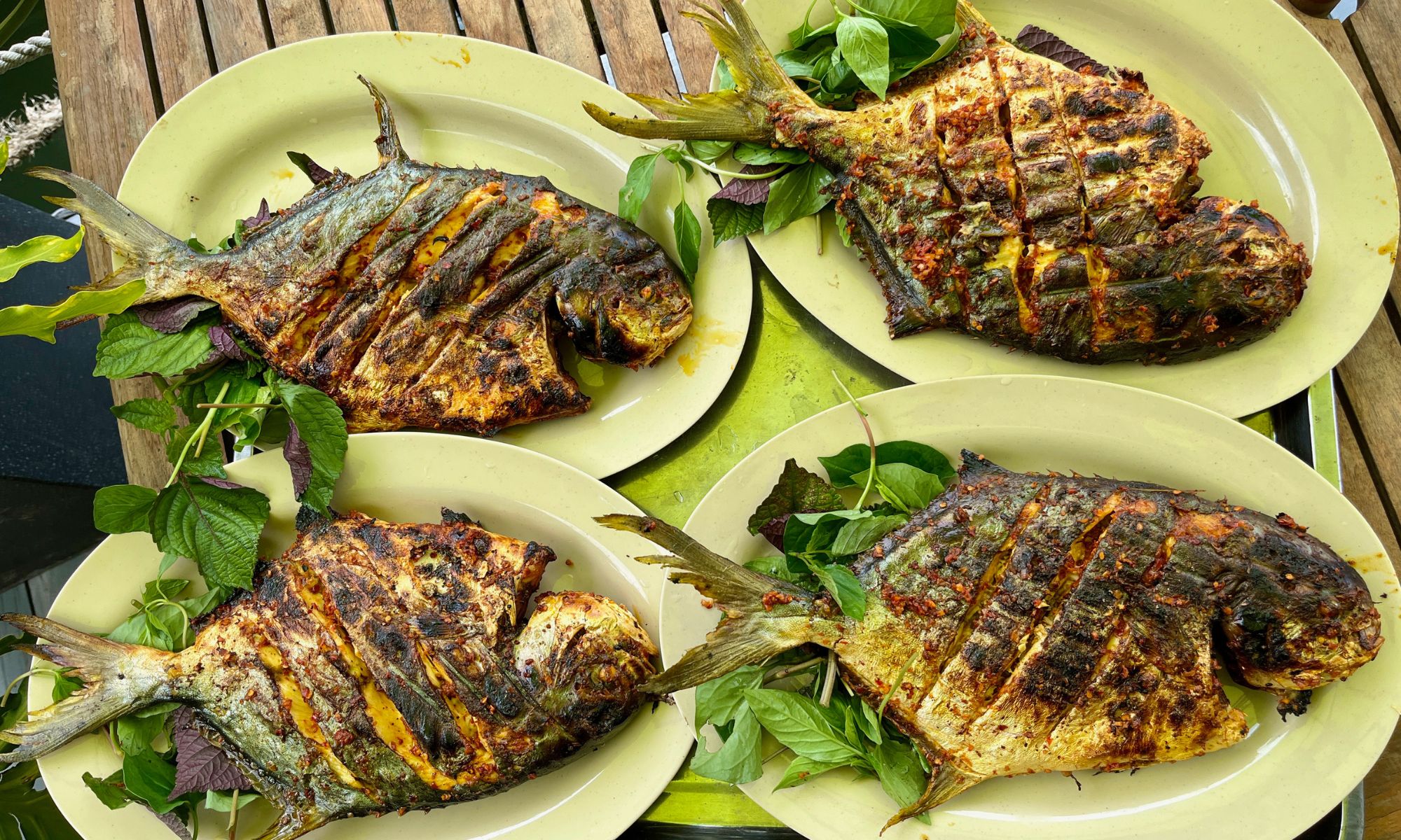 Grillet fisk på meget lokal flydende restaurant i mangroven. Foto Anders Stoustrup