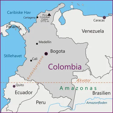Kort over landet Colombia